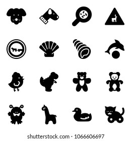 Solid vector icon set - dog vector, bacteria, wild animals road sign, no cart horse, shell, dolphin, chicken toy, dinosaur, bear, monster, giraffe, duck, cat