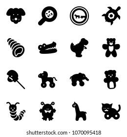 Solid vector icon set - dog vector, bacteria, no cart horse road sign, sea turtle, shell, crocodile, dinosaur toy, bear, stick, wheel, elephant, caterpillar, monster, giraffe, cat