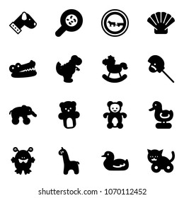 Solid vector icon set - dog vector, bacteria, no cart horse road sign, shell, crocodile, dinosaur toy, rocking, stick, elephant wheel, bear, duck, monster, giraffe, cat