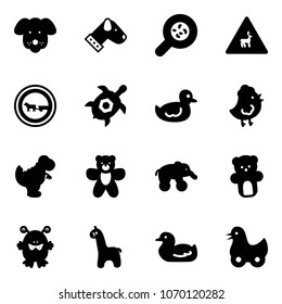 Solid vector icon set - dog vector, bacteria, wild animals road sign, no cart horse, sea turtle, duck toy, chicken, dinosaur, bear, elephant wheel, monster, giraffe