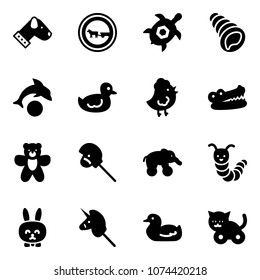 Solid vector icon set - dog vector, no cart horse road sign, sea turtle, shell, dolphin, duck toy, chicken, crocodile, bear, stick, elephant wheel, caterpillar, rabbit, unicorn, cat