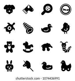 Solid vector icon set - dog vector, bacteria, no cart horse road sign, sea turtle, shell, duck toy, chicken, bear, rocking, elephant wheel, caterpillar, rabbit, unicorn stick