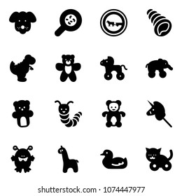 Solid vector icon set - dog vector, bacteria, no cart horse road sign, shell, dinosaur toy, bear, wheel, elephant, caterpillar, unicorn stick, monster, giraffe, duck, cat