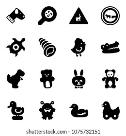 Solid vector icon set - dog vector, bacteria, wild animals road sign, no cart horse, sea turtle, shell, chicken toy, crocodile, dinosaur, bear, rabbit, duck, monster