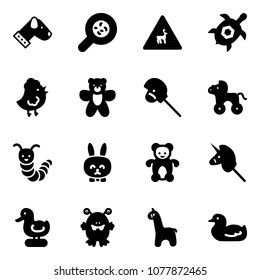 Solid vector icon set - dog vector, bacteria, wild animals road sign, sea turtle, chicken toy, bear, horse stick, wheel, caterpillar, rabbit, unicorn, duck, monster, giraffe