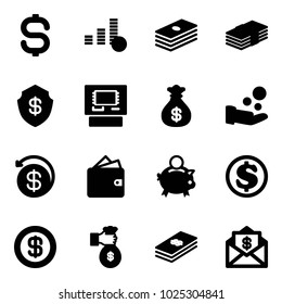 Solid vector icon set - dollar sign vector, coin, safe, atm, money bag, cash pay, back, wallet, piggy bank, rich, mail