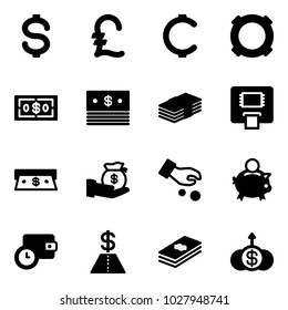 Solid vector icon set - dollar vector, pound, cent, currency, atm, cash, investment, piggy bank, wallet time, growth