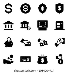 Solid vector icon set - dollar sign vector, coin, safe, bank, account, atm, piggy, card pay, cash, check, purse, rich