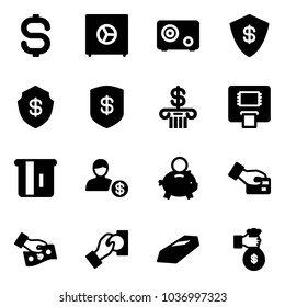 Solid vector icon set - dollar sign vector, safe, bank, atm, account, piggy, card pay, cash, gold, rich