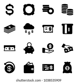 Solid vector icon set - dollar sign vector, currency, coin, money rain, receipt, atm, cash, piggy bank, investment, pay, back, wallet, check, bag