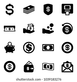 Solid vector icon set - dollar sign vector, safe, atm, cash, investment, pay, money back, piggy bank, finance management, mail