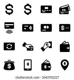 Solid vector icon set - dollar sign vector, credit card, tap pay, exchange, cash, wallet, purse, mobile payment, finance management, atm map pin