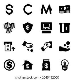 Solid vector icon set - dollar vector, cent, monero, cash, big, safe, atm, investment, pay, home, money bag, business idea