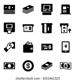 Solid vector icon set - dollar vector, atm, receipt, cash pay, wallet, check, mobile payment, money