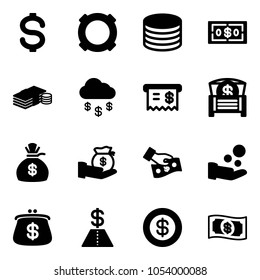 Solid vector icon set - dollar vector, currency, coin, cash, money rain, receipt, chest, bag, investment, pay, purse