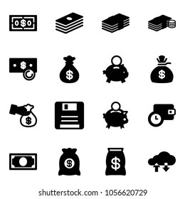 Solid vector icon set - dollar vector, cash, money bag, piggy bank, encashment, save, wallet time, cloud exchange data