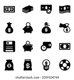 Solid vector icon set - dollar vector, cash, money bag, piggy bank, encashment, save, wallet time, business idea, lifebuoy