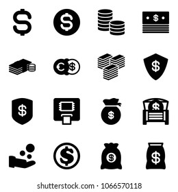 Solid vector icon set - dollar sign vector, coin, cash, euro, big, safe, atm, money bag, chest, pay