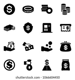 Solid vector icon set - dollar coin vector, cash, safe, atm, receipt, investment, pay, purse, rich, money bag