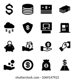 Solid vector icon set - dollar vector, coin, money rain, safe, atm, piggy bank, investment, cash pay, bag