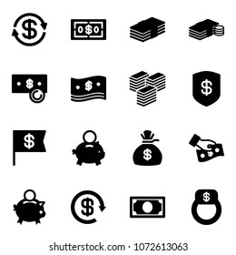 Solid vector icon set - dollar exchange vector, cash, big, safe, flag, piggy bank, money bag, pay, reload, finger ring