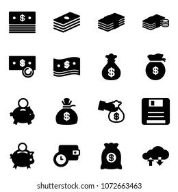 Solid vector icon set - dollar vector, cash, money bag, piggy bank, encashment, save, wallet time, cloud exchange data