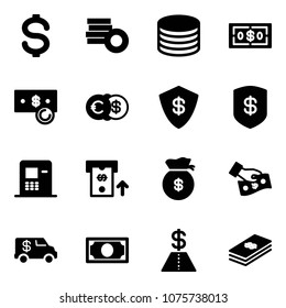 Solid vector icon set - dollar vector, coin, cash, euro, safe, atm, money bag, pay, encashment car