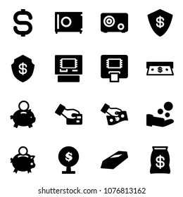 Solid vector icon set - dollar sign vector, safe, atm, cash, piggy bank, card pay, money tree, gold, bag