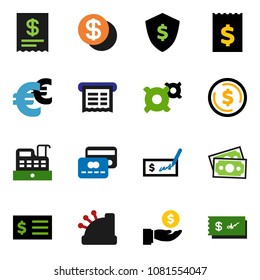 solid vector icon set - dollar coin vector, investment, check, receipt, shield, any currency, euro sign, money, credit card, cashbox