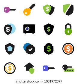 solid vector icon set - dollar coin vector, shield, safe, protected, lock, key, home protect, password