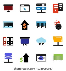 solid vector icon set - dollar growth vector, binder, presentation board, barcode, music hit, network folder, server, cloud exchange, browser