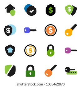 solid vector icon set - dollar coin vector, shield, protected, lock, key, home protect, password