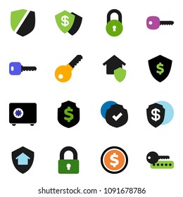 solid vector icon set - dollar coin vector, shield, safe, protected, lock, key, home protect, password