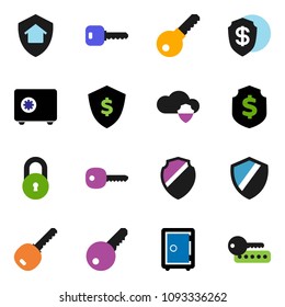 solid vector icon set - dollar shield vector, safe, cloud, lock, key, home protect, password