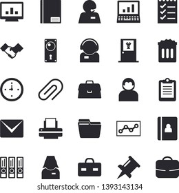 Solid Vector Icon Set - Door Lock Flat Vector, Telephone Operator, Clipboard, Briefcase, Nurse, Notebook, Clip, Drawing Pin, Computer Chart, Clock, File, Phone, Point Diagram, To Do List, Printer