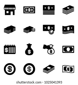 Solid vector icon set - duty free vector, dollar, cash, finance calendar, money bag, encashment