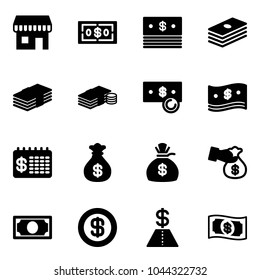 Solid vector icon set - duty free vector, dollar, cash, finance calendar, money bag, encashment