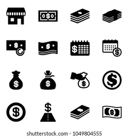 Solid vector icon set - duty free vector, dollar, cash, finance calendar, money bag, encashment