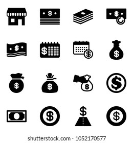 Solid vector icon set - duty free vector, dollar, cash, finance calendar, money bag, encashment