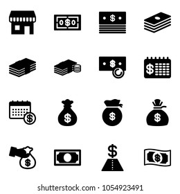 Solid vector icon set - duty free vector, dollar, cash, finance calendar, money bag, encashment