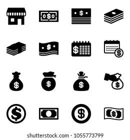 Solid vector icon set - duty free vector, dollar, cash, finance calendar, money bag, encashment