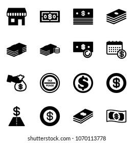Solid vector icon set - duty free vector, dollar, cash, calendar, encashment, tax peage road sign, money