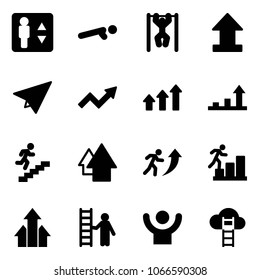Solid vector icon set - elevator vector, push ups, pull, uplooad, paper plane, growth arrow, arrows up, career, opportunity, success, cloud ladder