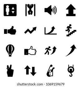 Solid Vector Icon Set - Elevator Vector, Pull Ups, Volume Max, Uplooad, Like, Growth Arrow, Career, Air Balloon, Finger Up, Victory, Down Arrows, Winch