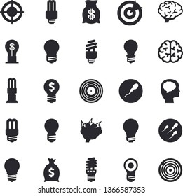 Solid vector icon set - energy saving lamp flat vector, idea, wealth, sperm, target, bulb, brainstorm, brain