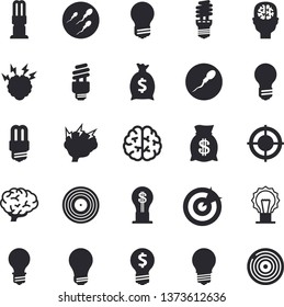 Solid vector icon set - energy saving lamp flat vector, idea, wealth, sperm, target, bulb,  brainstorm, brain