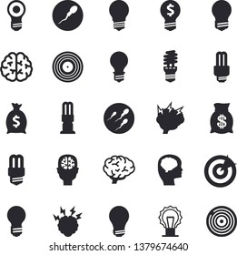 Solid vector icon set - energy saving lamp flat vector, idea, wealth, sperm, target, bulb, fector, brainstorm, brain