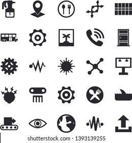 Solid vector icon set - Entrance door flat vector, tile, table setting, pulverizer, sun, cogwheel, conveyor, billboard, location, earth, phone call, eye, molecule, brainstorm, dna, bus, photo, shark