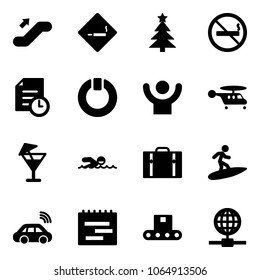 Solid vector icon set - escalator up vector, smoking area sign, christmas tree, no, history, standby, success, helicopter, drink, swimming, suitcase, surfing, car wireless, terms plan, conveyor