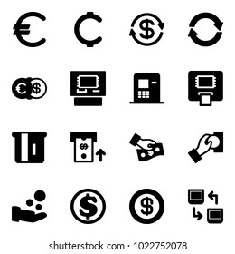 Solid vector icon set - euro vector, cent, dollar exchange, atm, cash pay, data